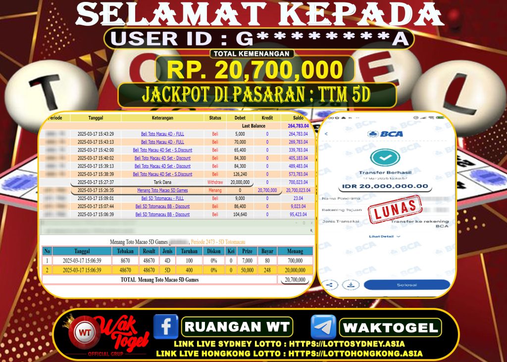 BUKTI PEMBAYARAN TOTO MACAU 5D WAKTOGEL