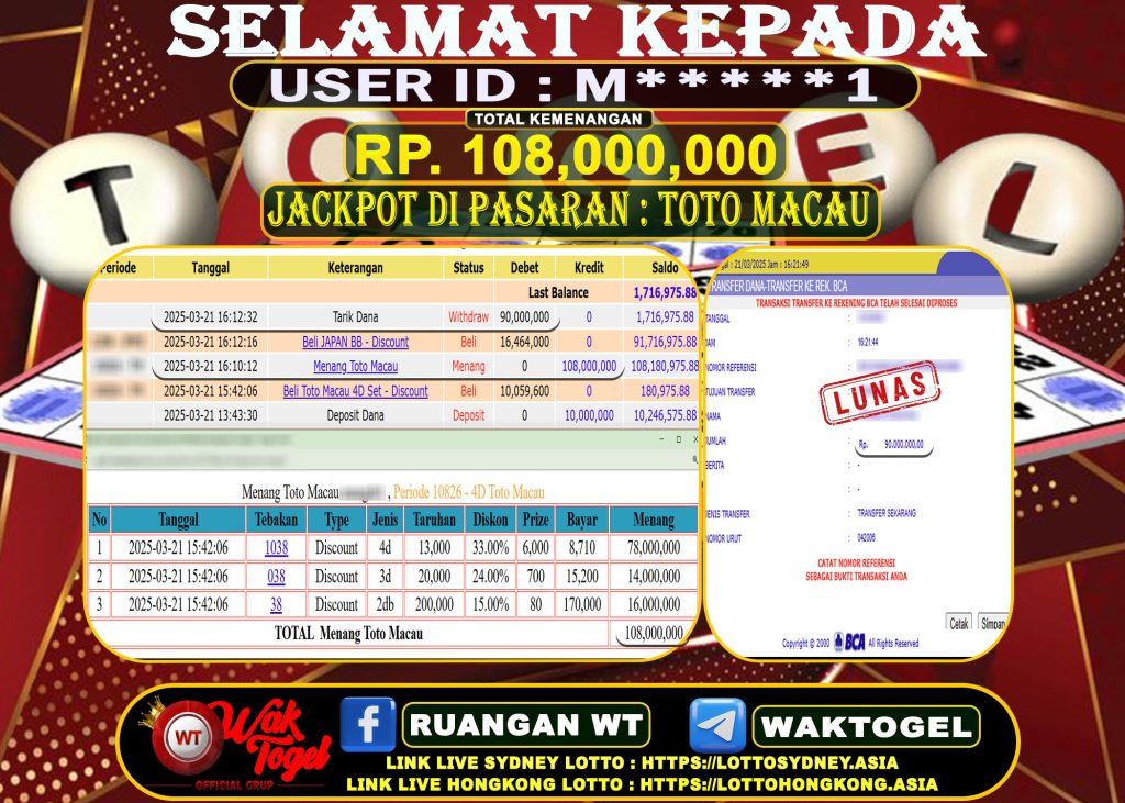 BUKTI PEMBAYARAN TOTO MACAU WAKTOGEL
