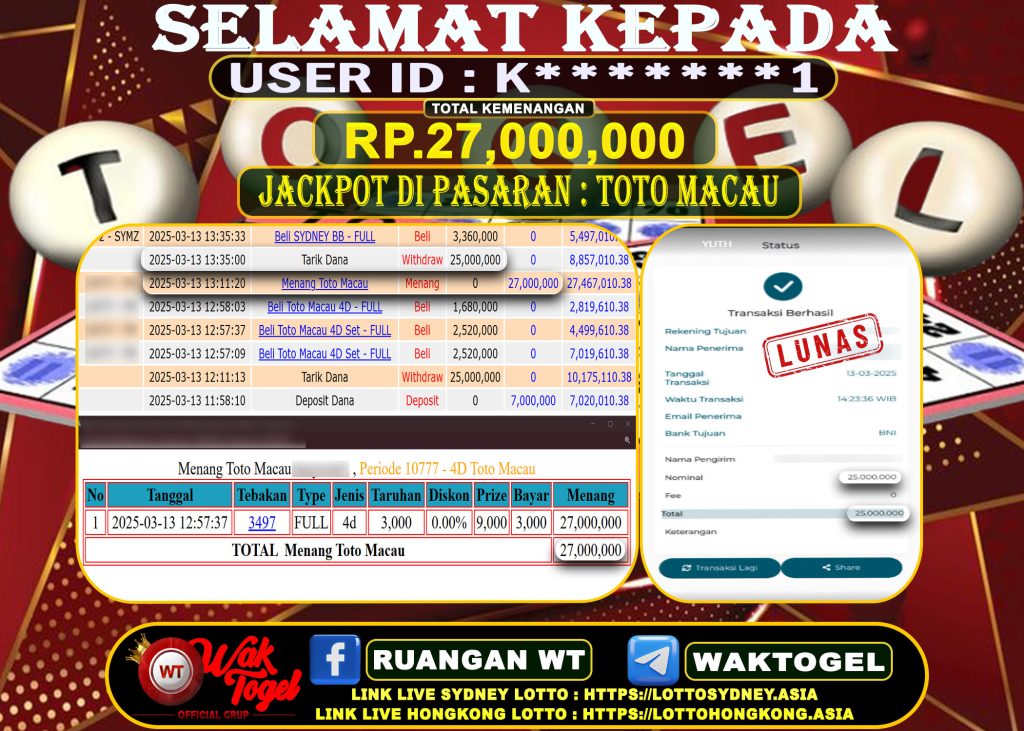 BUKTI PEMBAYARAN TOTO MACAU WAKTOGEL