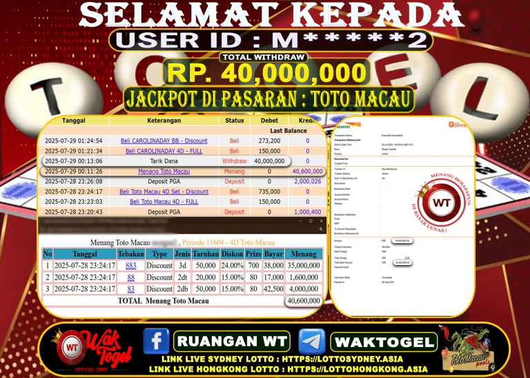 BUKTI PEMBAYARAN TOTO MACAU WAKTOGEL
