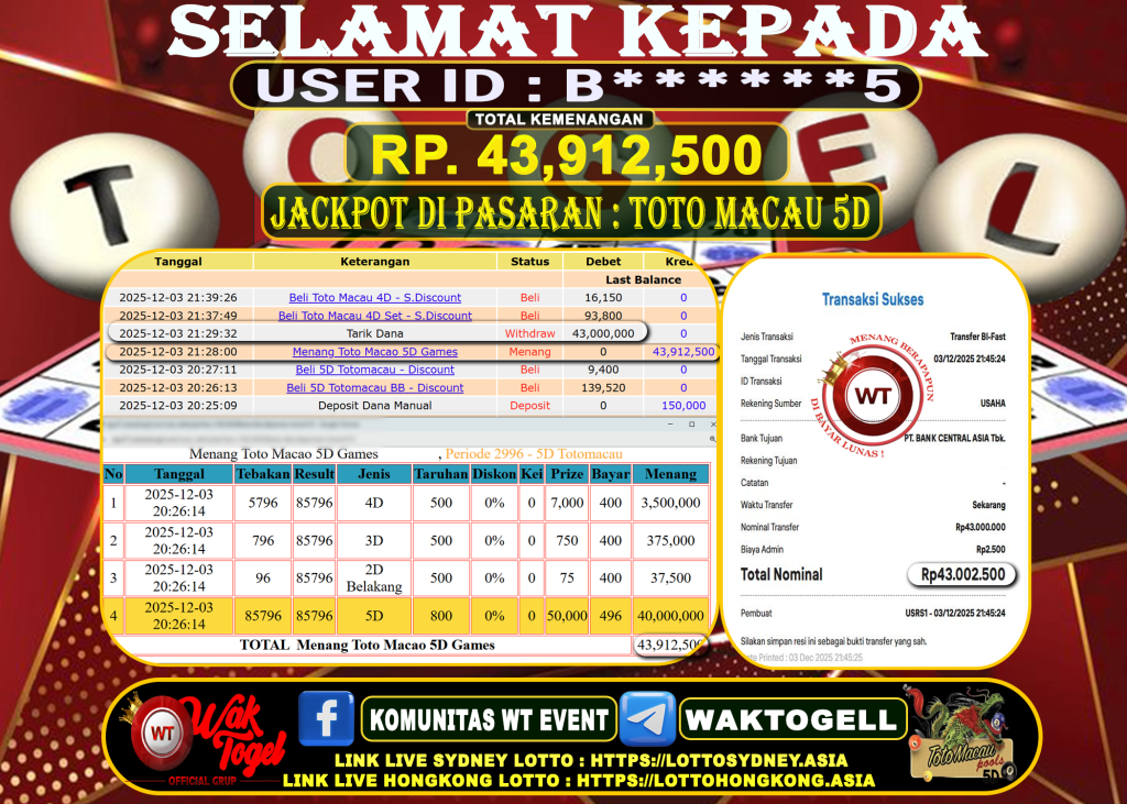 BUKTI PEMBAYARAN TOTO MACAU 5D WAKTOGEL